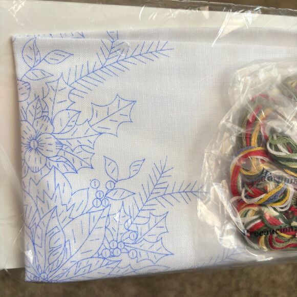 BUCILLA Vintage Stamped Embroidery Victorian Poinsettia Table Runner 13.5"x 44" - Picture 5 of 6